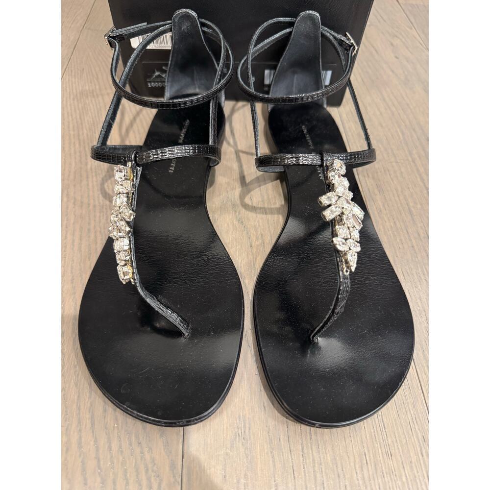 Giuseppe Zanotti Black Flat Crystal Embellished Leather Luxury Sandals Size 40